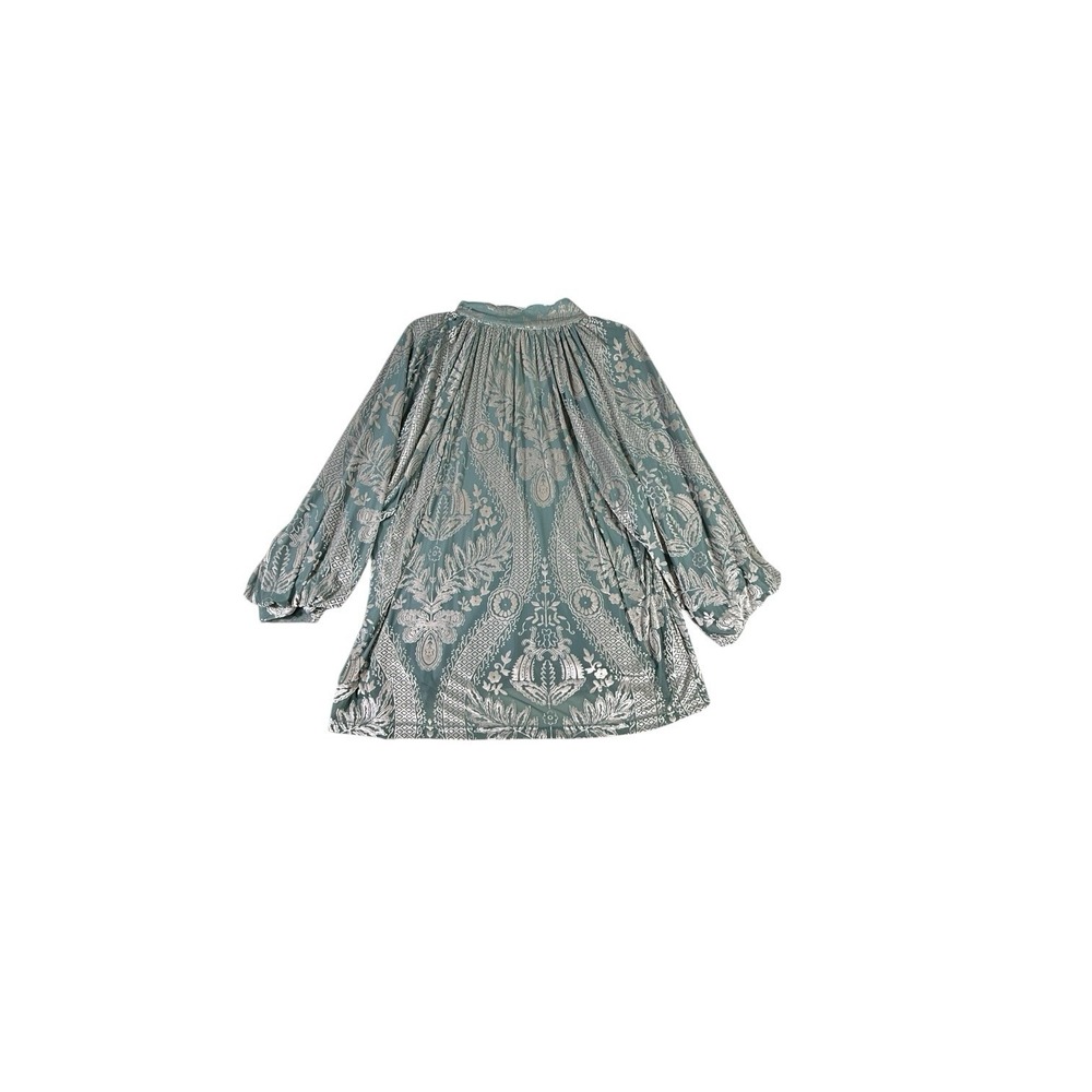 Umgee 1XL Sage Green Metallic Floral Boho Peasant Blouse Balloon Sleeve Top - Picture 12 of 13